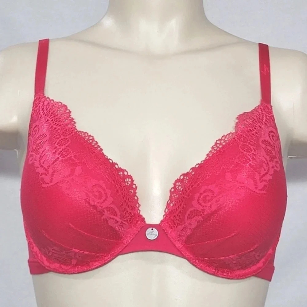 32C DKNY 453237 Perfect Profile Push-Up T-Shirt Underwire Bra Red NWT NEW WITH